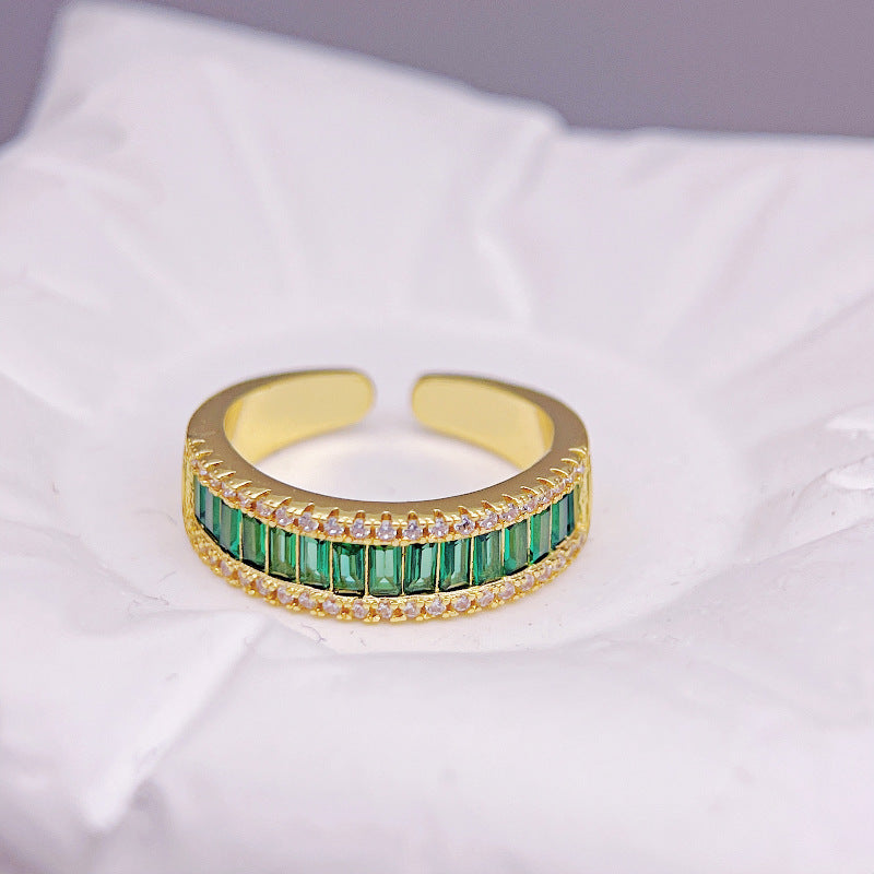 Wholesale Copper Inlaid Colorful Zirconia Adjustable Emerald Rings ACC-RS-YXY039