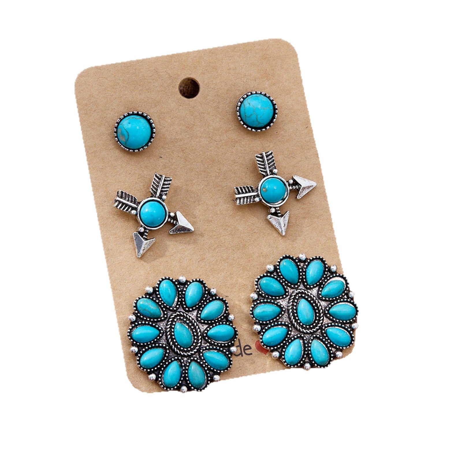 Wholesale Zinc Alloy Bohemian Turquoise Earring Set Vintage Western Design Fashion Accessory for Everyday Wear