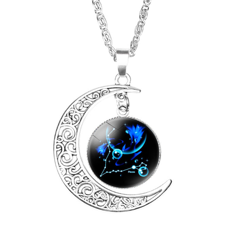 Wholesale  12 Constellation Crescent Moon Necklace