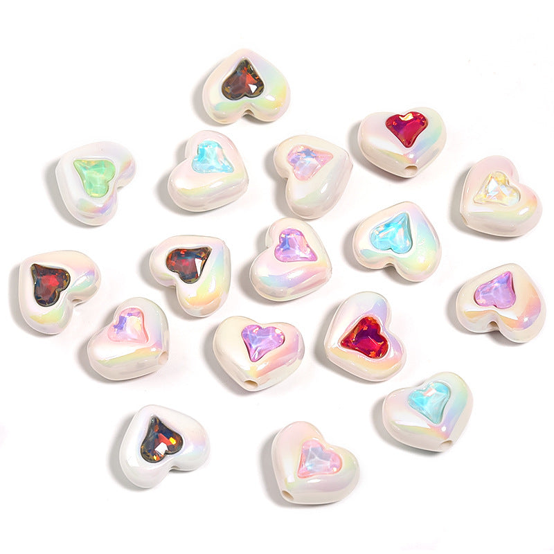 Wholesale 50pcs DIY Accessories Colorful Mocha Rhinestone Inlaid Love Acrylic Beads ACC-BDS-BLG067