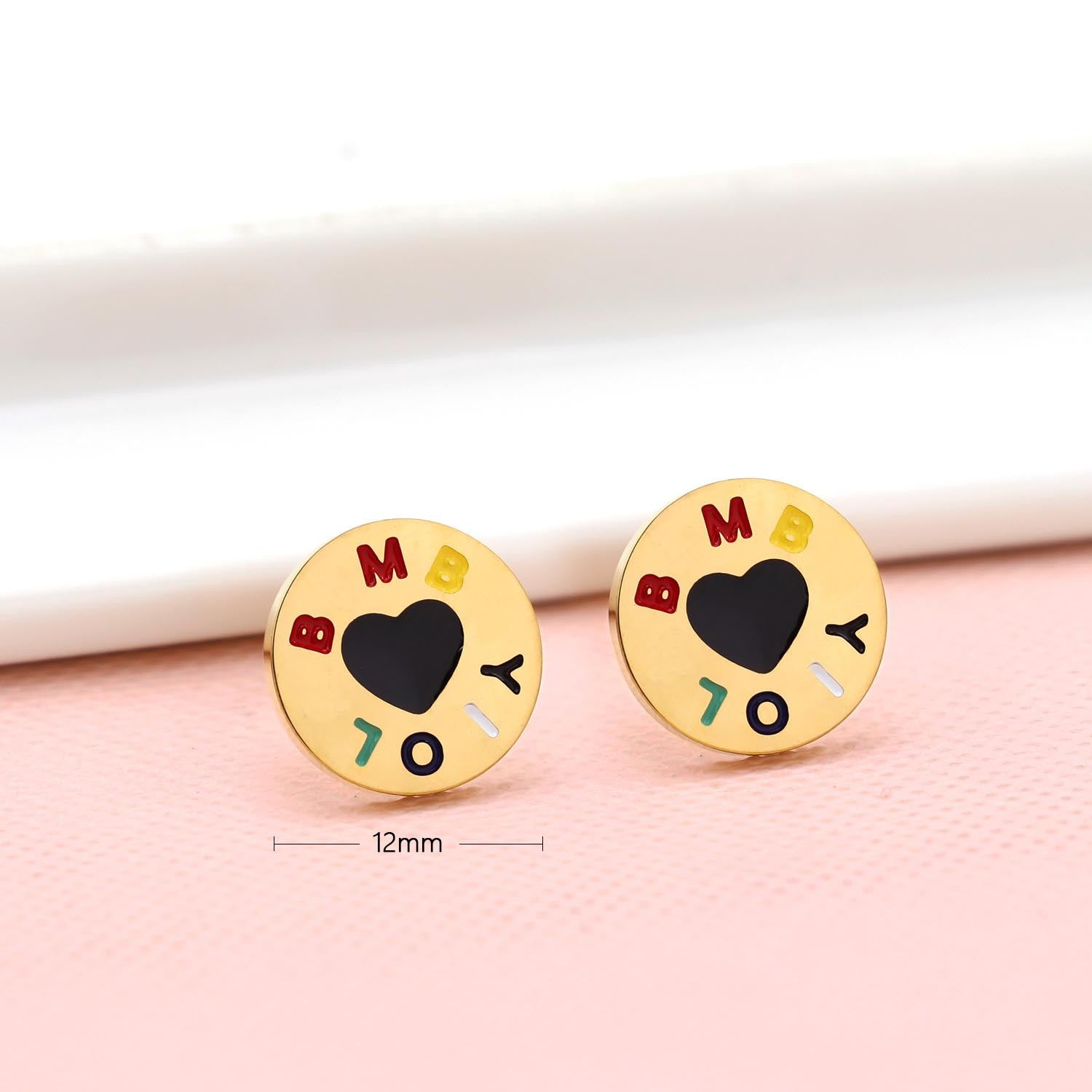 Wholesale Old Money Style Heart Enamel Stainless Steel Earrings Boutique Resale Jewelry Accessory