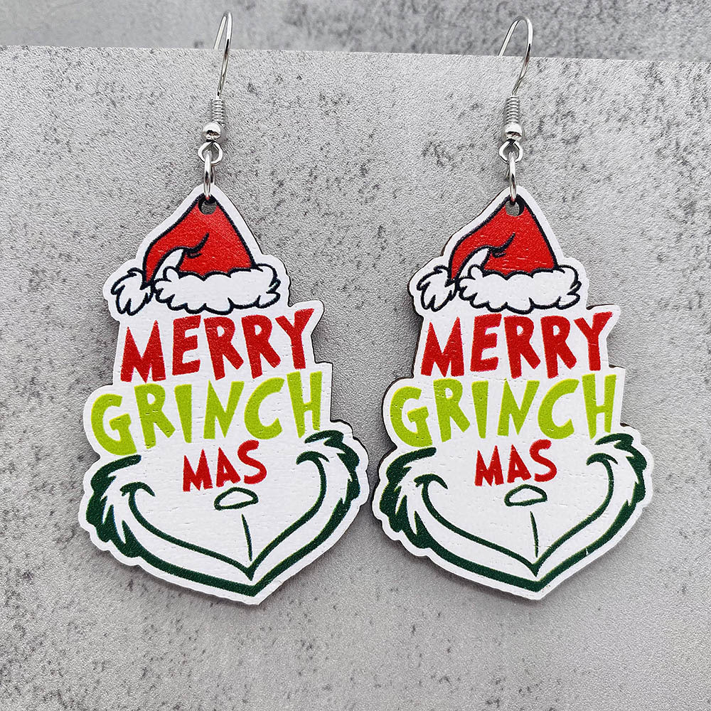 Wholesale Christmas Santa Claus Gift Hat Wood Earrings ACC-ES-ChenY066