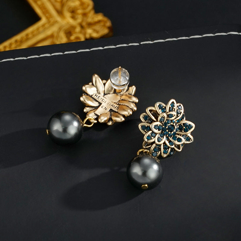 Wholesale Black  fashion silver needle Camellia beads earrings