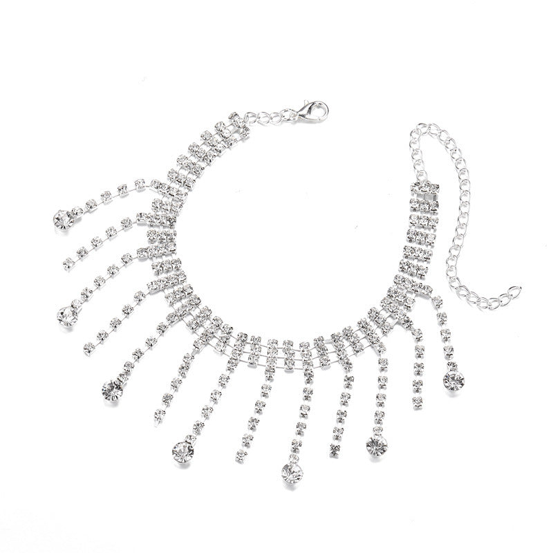 Wholesale Rhinestone Tassel Double-Layer Drop-Shaped Pendant Anklet