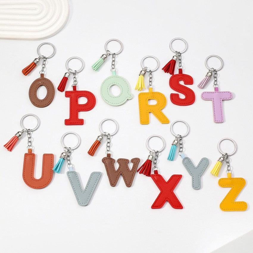 Wholesale PU leather 26 English letters colorful cowhide tassel keychain