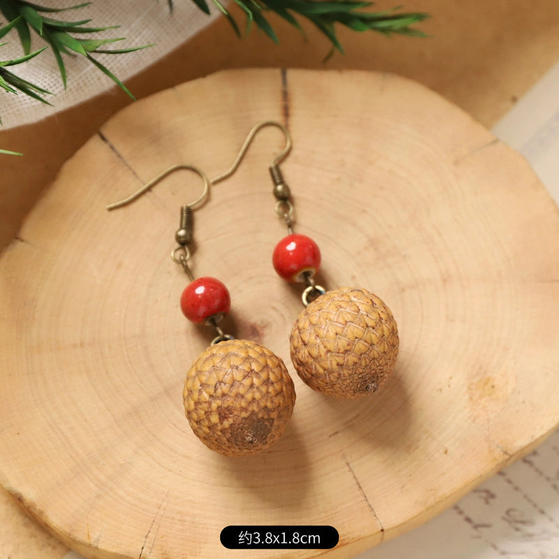 Wholesale Vintage Hand-made Plant Fruit Wood Earrings