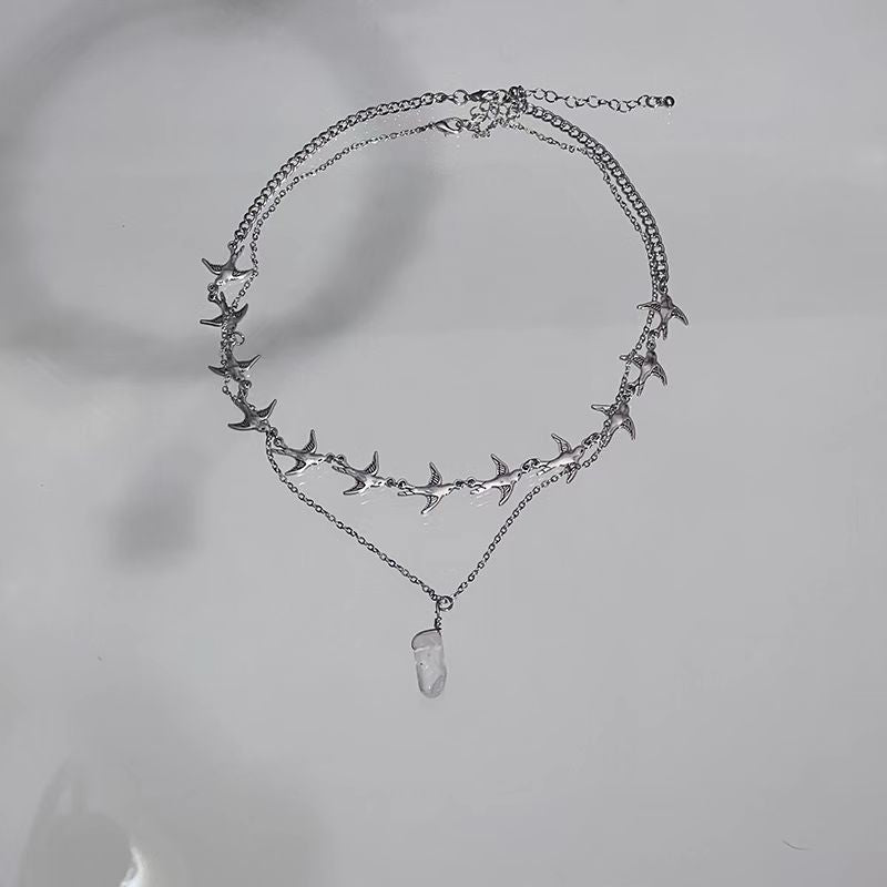 Wholesale Zinc Alloy Double-Layered Necklace with Bird and Stone Design,  Fashion Accessory for Everyday Wear