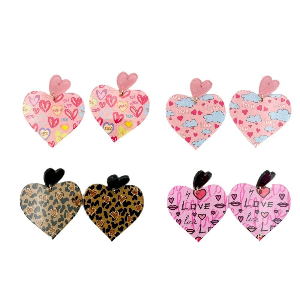 Wholesale acrylic love heart earrings Valentine's Day flame fluid earrings
