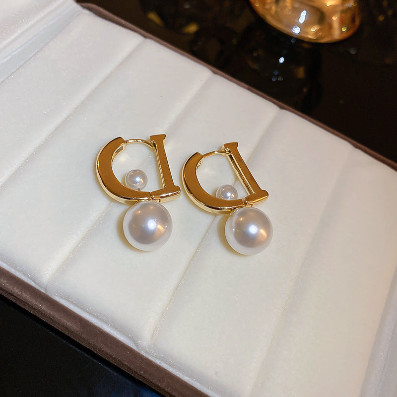 Wholesale Real Gold Silver Needle Zircon Pearl Earrings