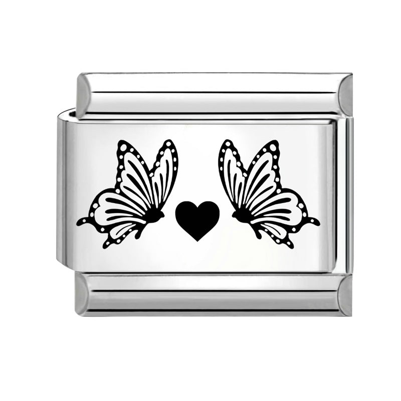 Wholesale Italian Charm Bracelet 9mm DIY Splicing Black and White Lettering Butterfly Titanium Steel Composable Bracelet