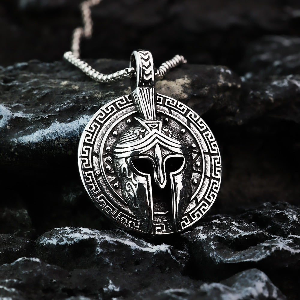 Wholesale Vintage Titanium Steel Men's Solid Color Single Sided Spartan Mask Necklace