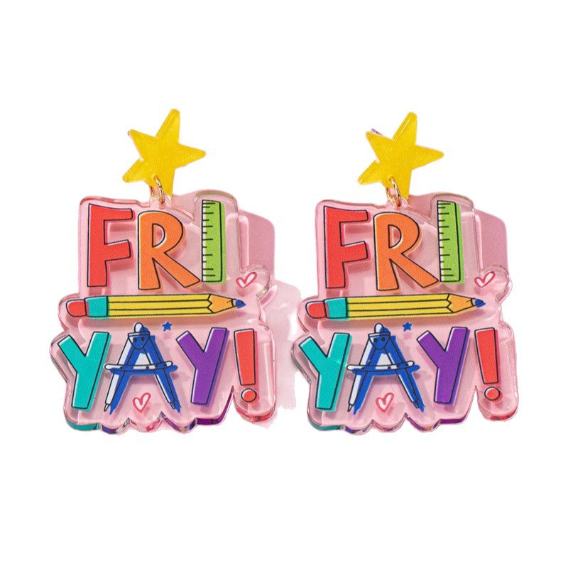 Wholesale Fashion Teacher' s Day Earrings Acrylic Printed Letters Creative Cute Earrings Summer Girls'  Ear Jewelry