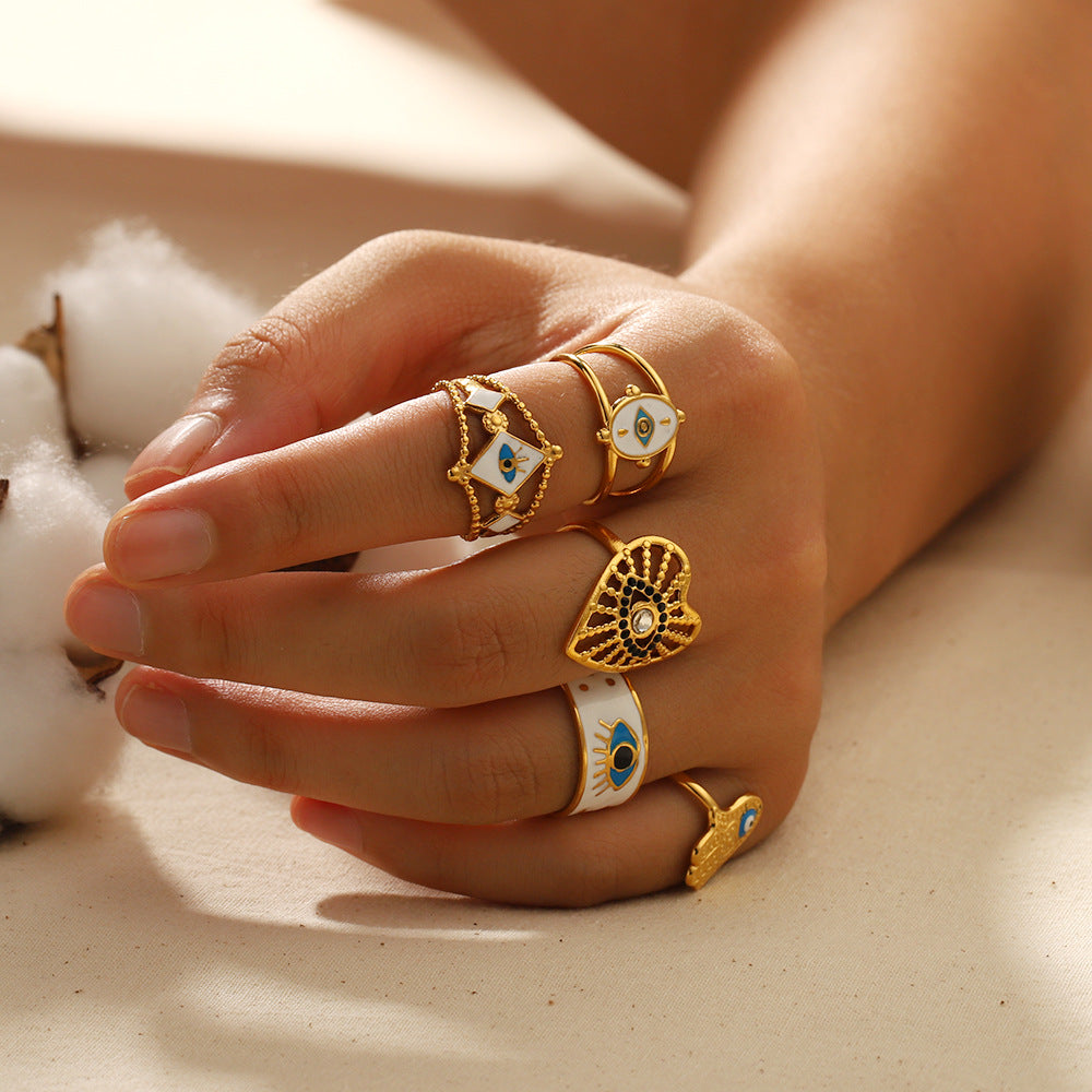 Wholesale Demon Eye Oil Drop 18K Gold Stainless Steel Rings ACC-RS-LiQuan003