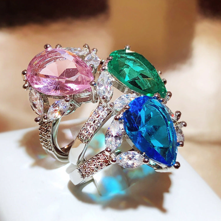 Wholesale Colorful full diamond zircon color treasure ring