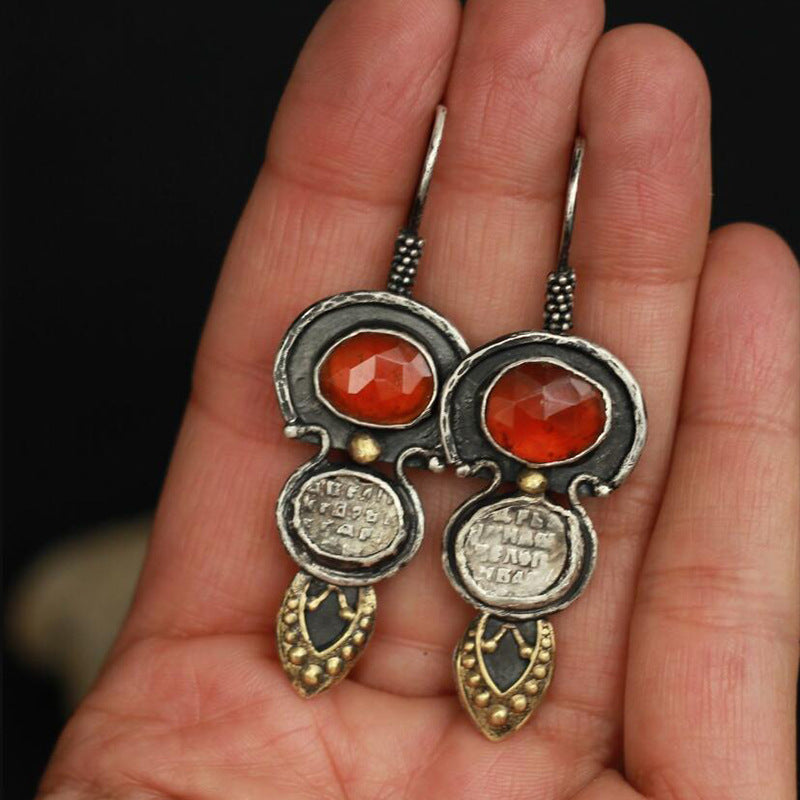 Wholesale Retro Ethnic Teardrop Embossed Alloy Earrings Jewelry Accessory Gift