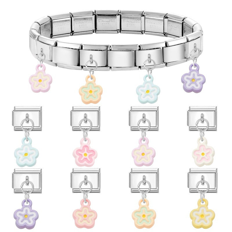 Wholesale Italian Charm Bracelet 9mm DIY Splicing Flower Pendant Stainless Steel Composable Bracelet