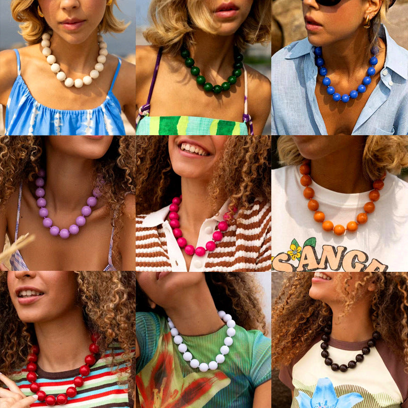 Wholesale  Bohemian Ethnic Style Colorful Large Bead Single-layer Necklace