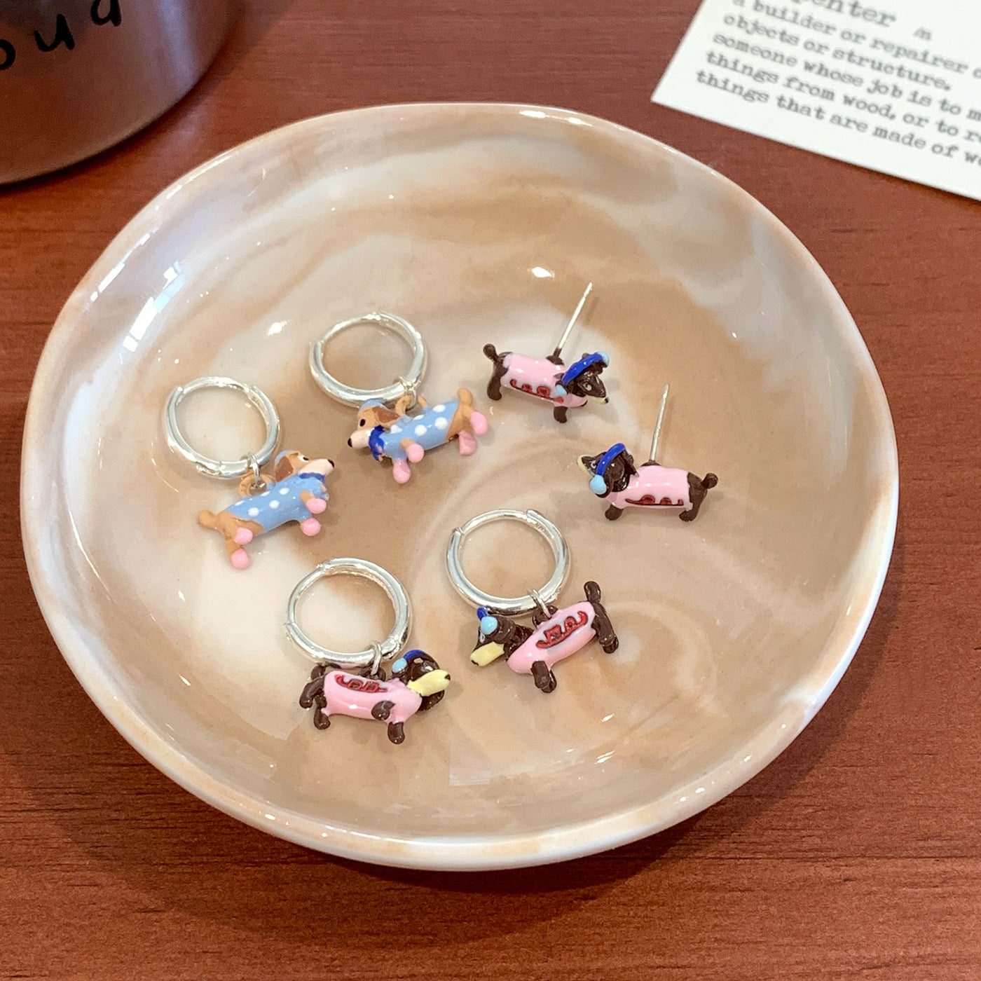Wholesale Childish Cartoon Cute Color Oil Dropping Wachshund Design Earrings