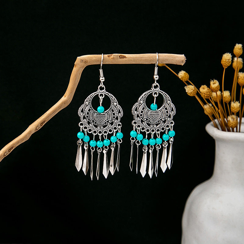 Wholesale Retro Bohemian Blue Turquoise Ethnic Style Alloy Earrings ACC-ES-MDD022
