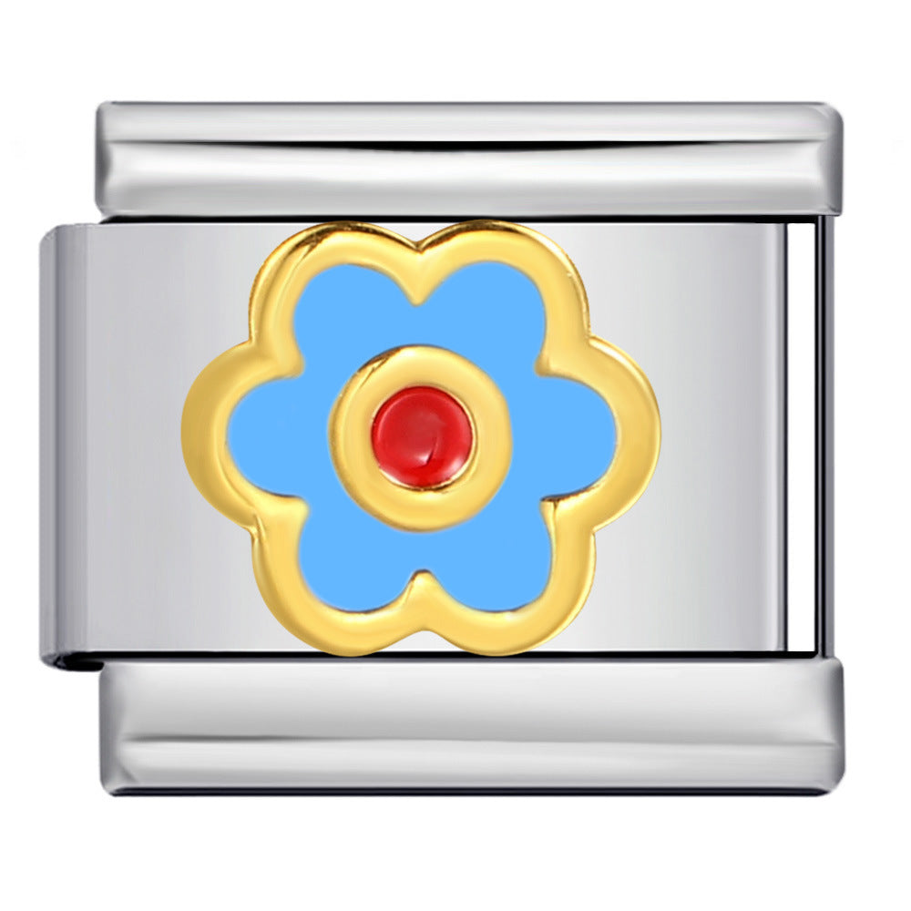 Wholesale Italian Charm Bracelet 9mm DIY Splicing Colored Oil-Drip Petals Stainless Steel Composable Bracelet