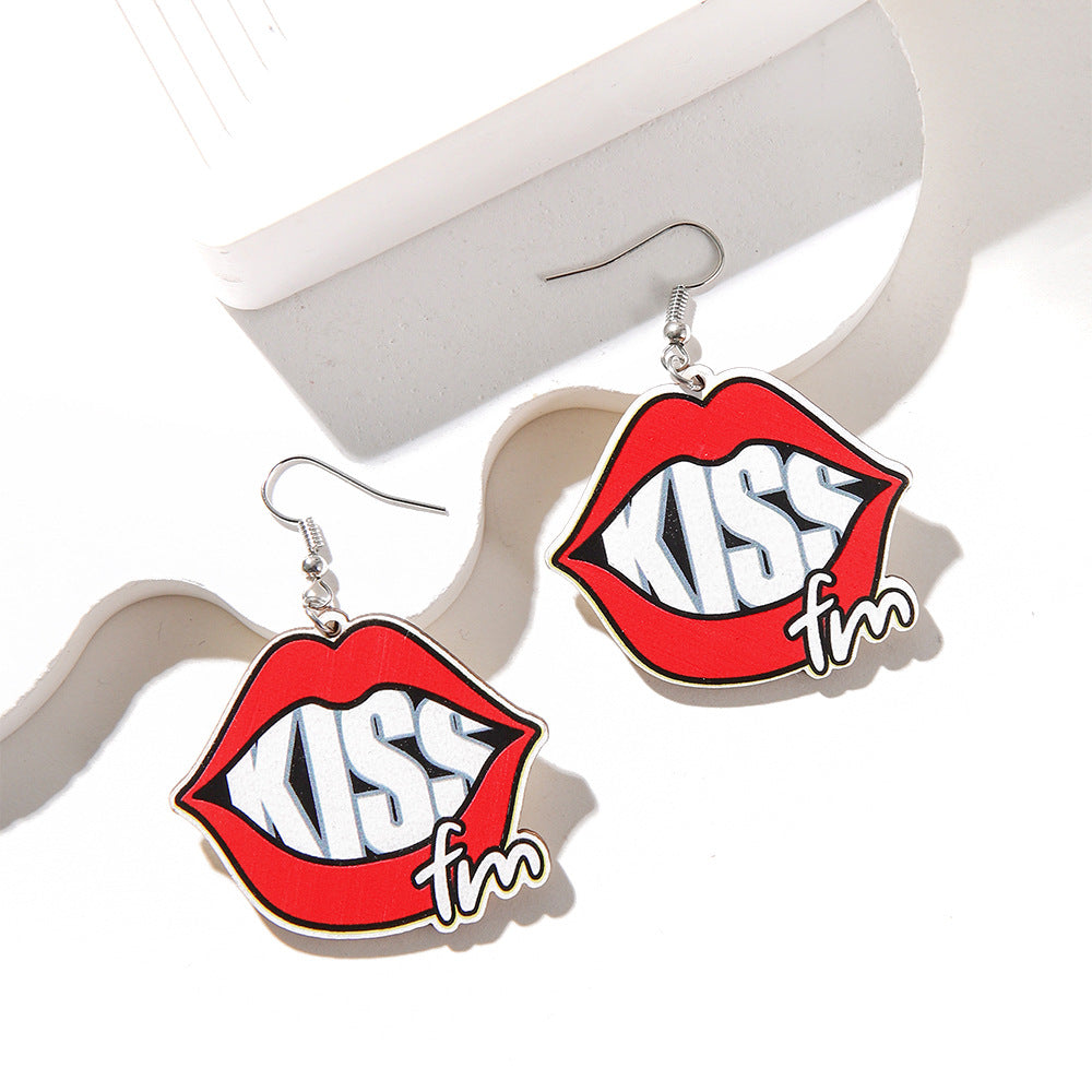 Wholesale Cute Pink Wood Printed Valentine's Day Earrings