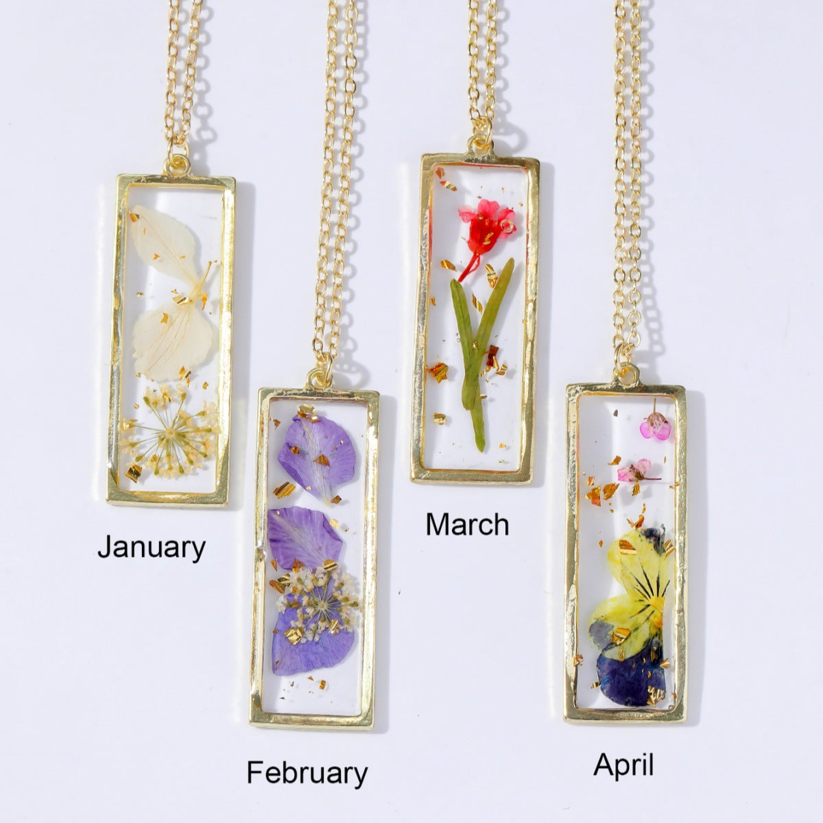 Wholesale Pastoral December Birth Flower Resin Pendant Necklace - Boutique Resale Jewelry Accessory