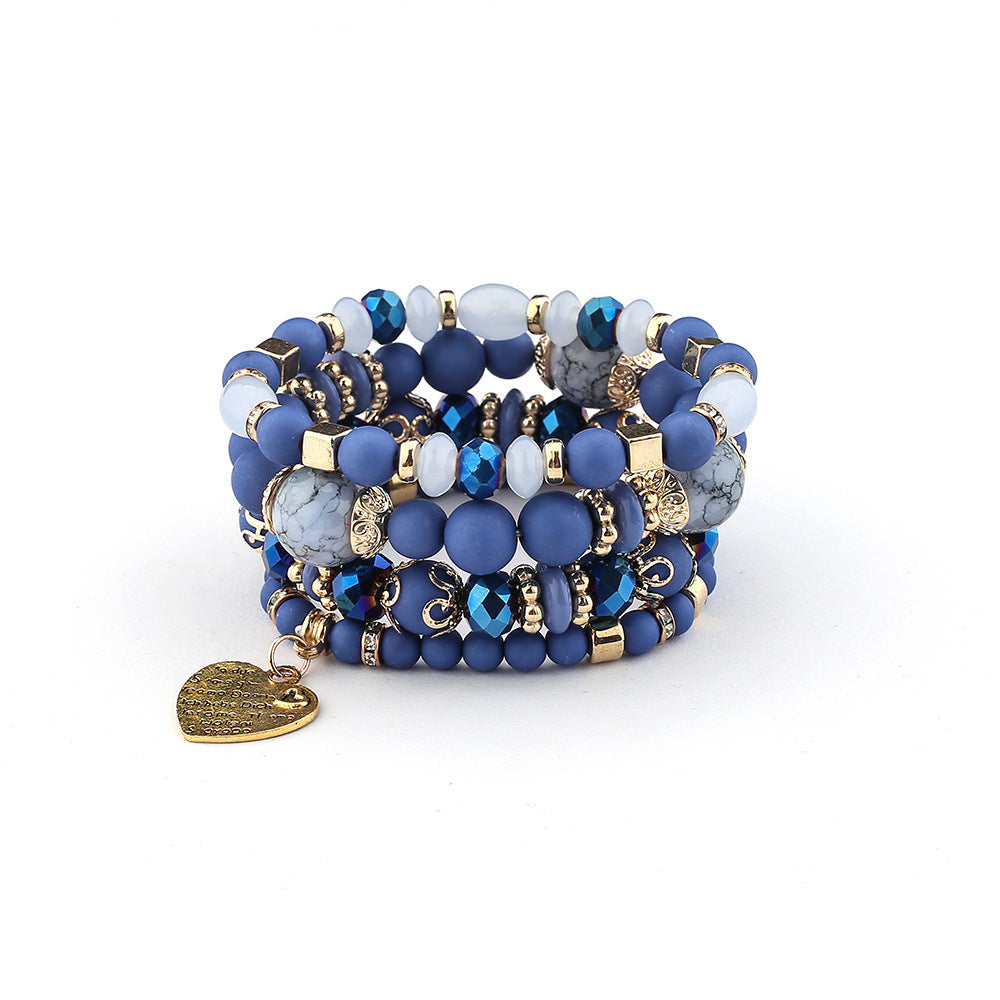 Wholesale Boho Bohemian Multi-Layer Crystal Heart Beaded Bracelet,  Fashion Jewelry Accessory for Women,  Gift for Boutique Resale