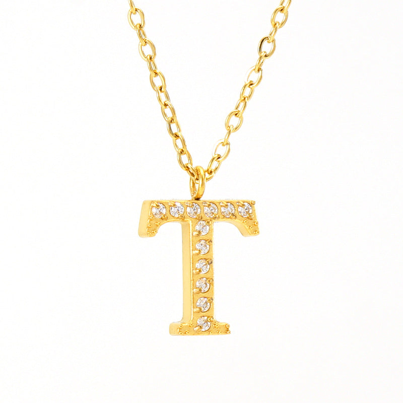 Wholesale  titanium steel diamond letter necklace English clavicle chain