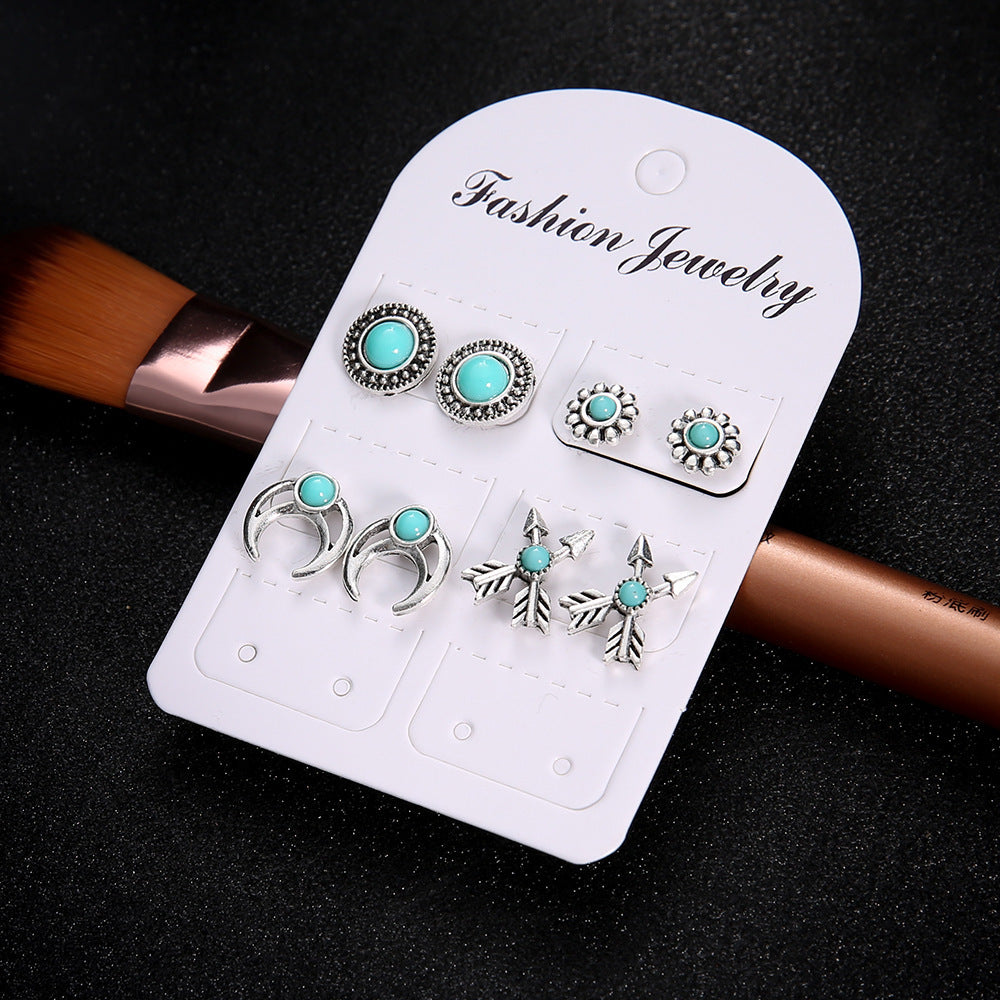Wholesale Bohemian retro high-end totem turquoise girl earrings