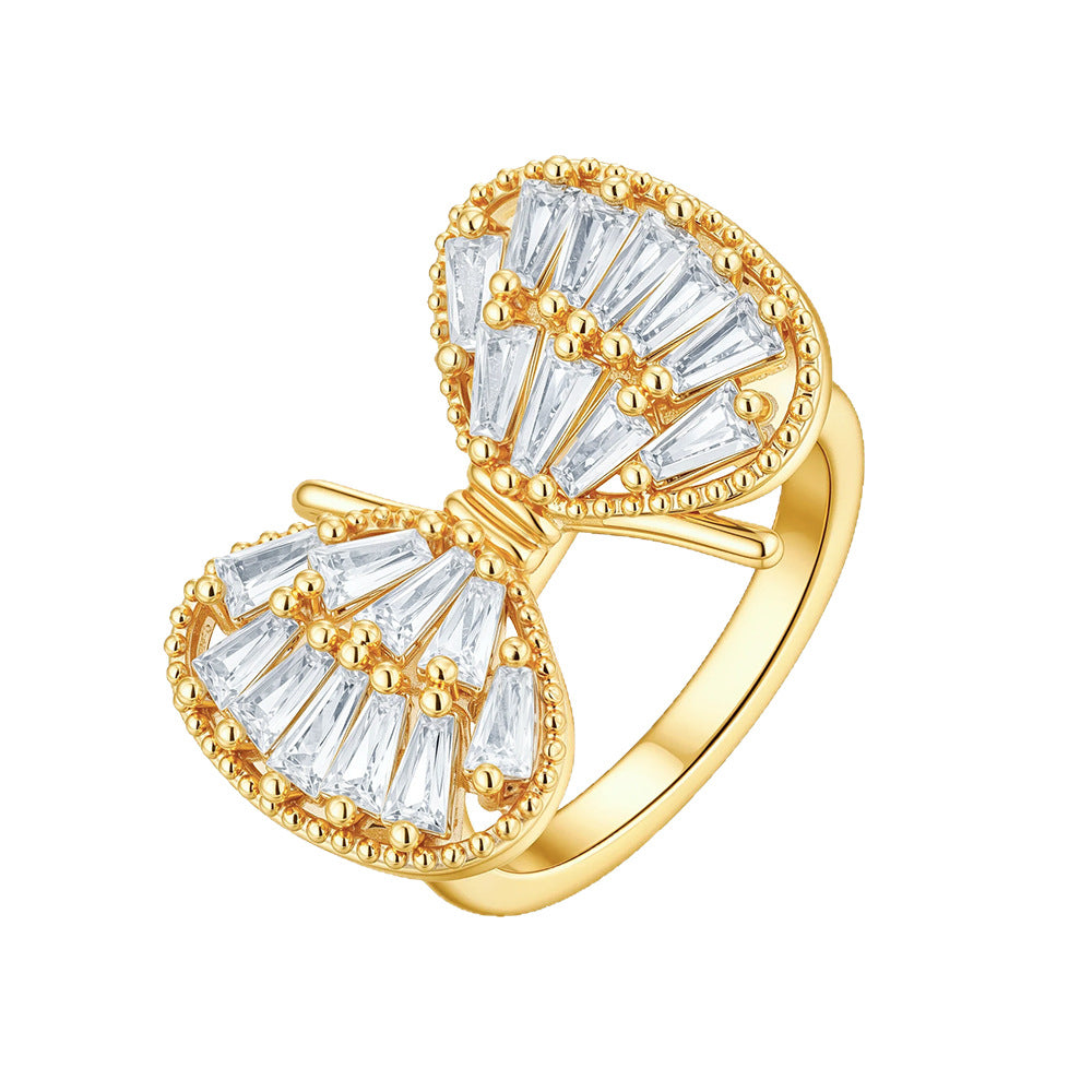 Wholesale Gold Zircon Bowknot Triple Interlocked Ring Fashionable Jewelry Accessory For Everyday Wear Or Gift