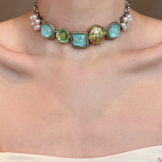 Wholesale Retro Bohemian Beaded Necklace Mixed Materials Alloy Pendant Fashion Jewelry Accessory