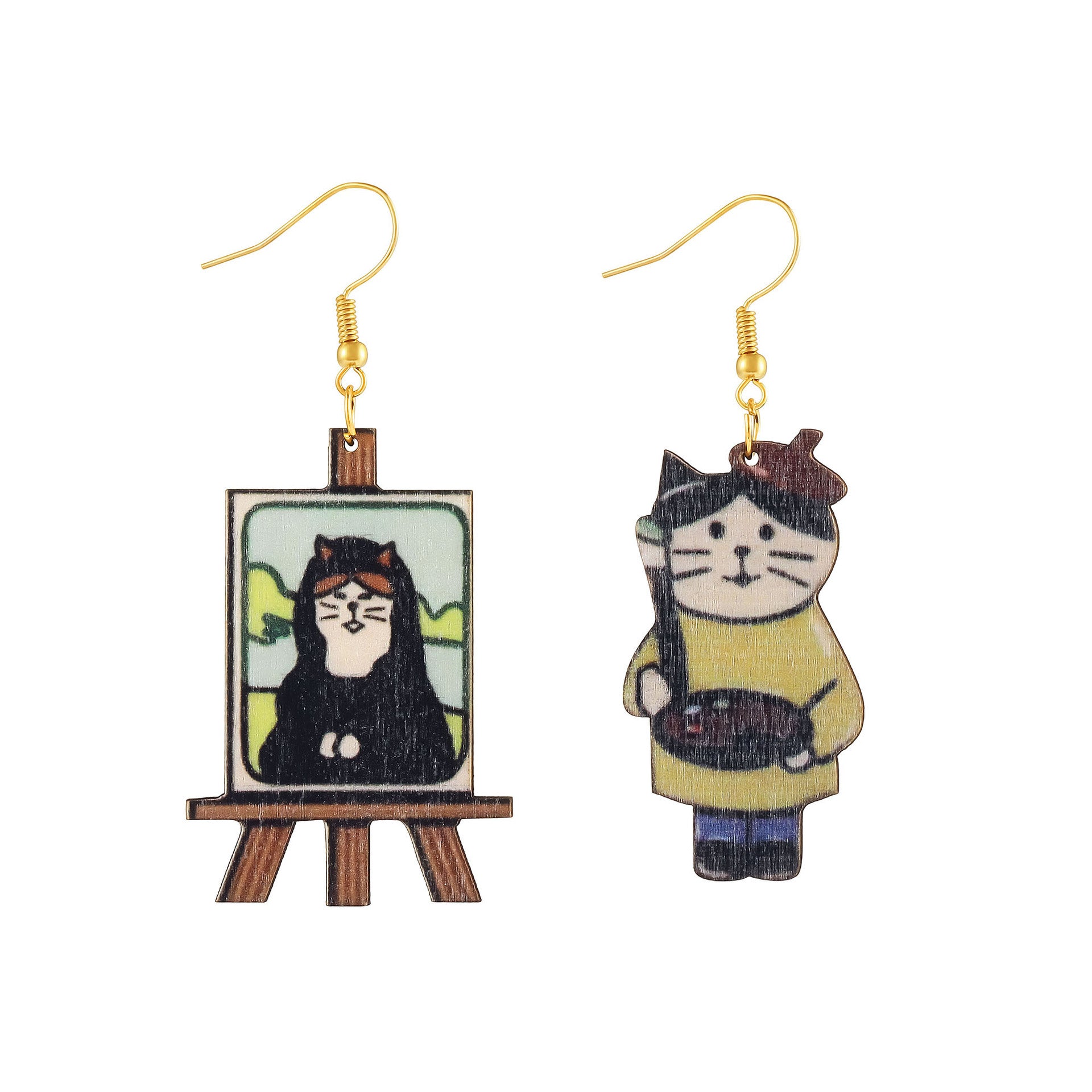 Wholesale  environmentally wooden earrings retro cartoon cat earrings