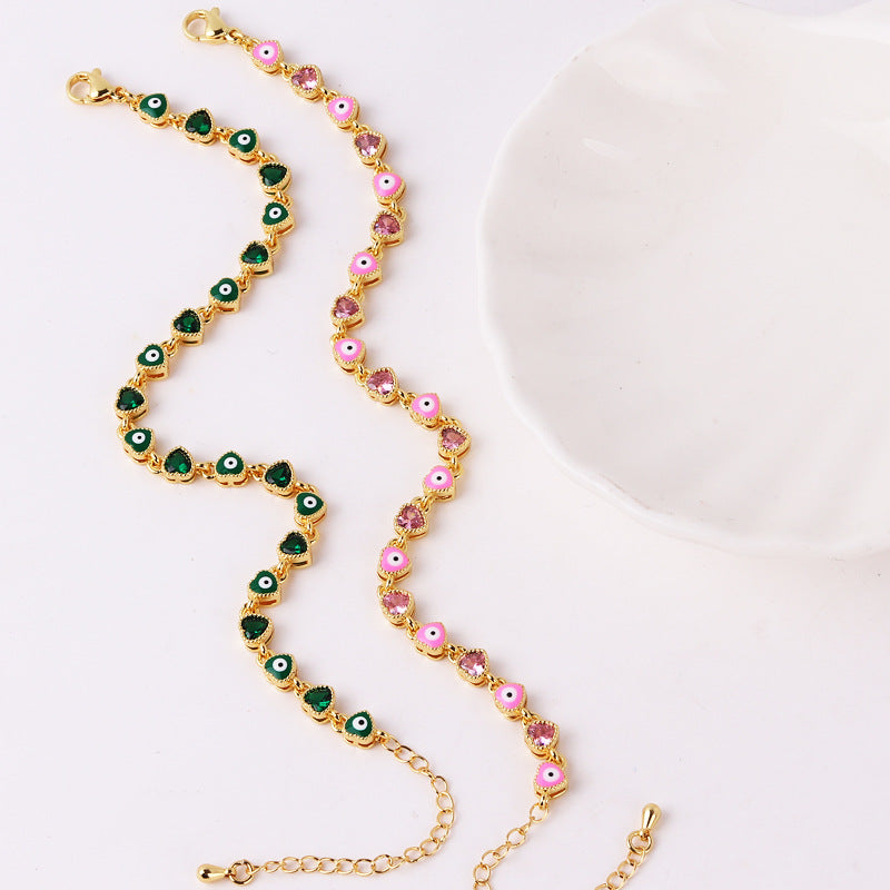 Wholesale Zircon Heart Devil Eyes Adjustable Bracelet Zircon Bracelets ACC-BT-Ruib001