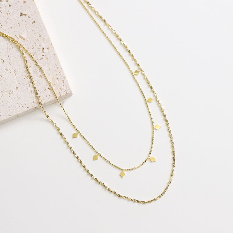 Wholesale Double Layer Titanium Steel Necklace with Rhombus Sequins