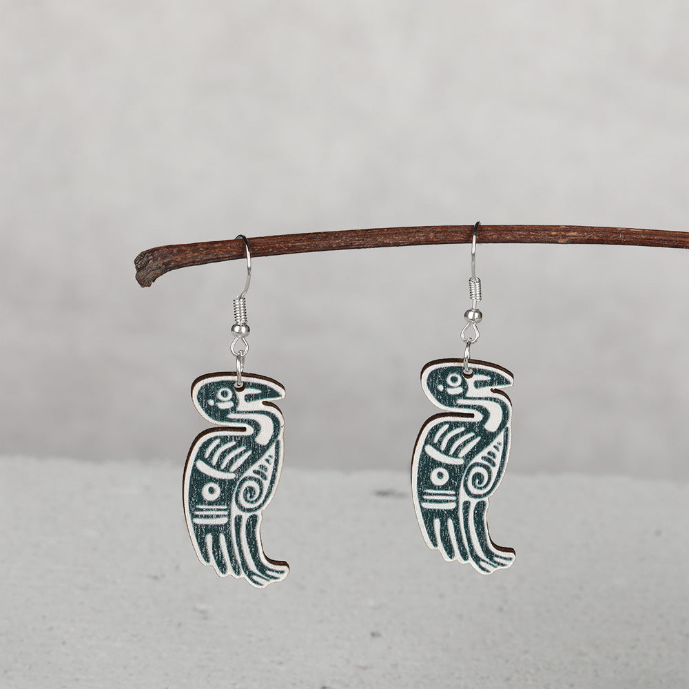 Wholesale wooden animal and Mayan image earrings