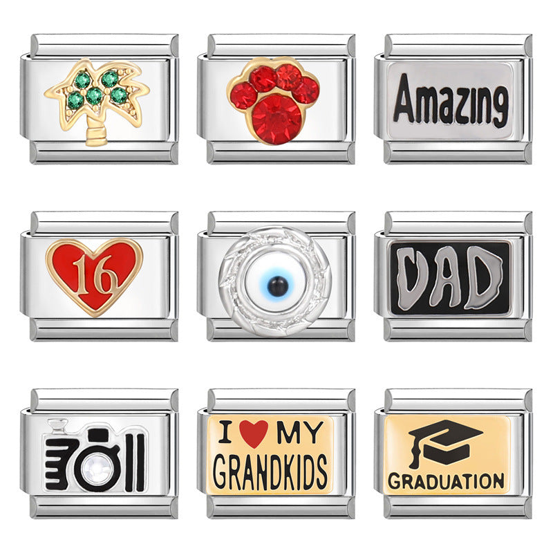 Wholesale Italian Charm Bracelet 9mm DIY Splicing Silver Creative Pattern Titanium Steel Composable Bracelet