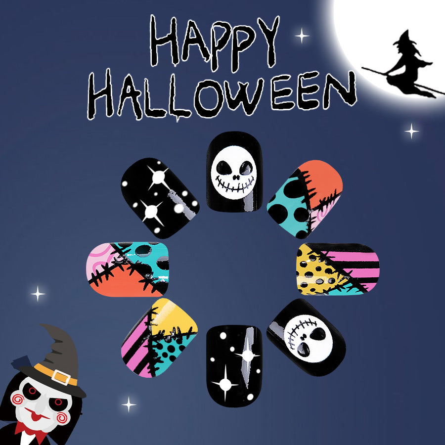 Wholesale 24 Pieces/box Halloween Horror Skull Press-on Nails Kits Nail Stickers ACC-NS-GuaiXL083