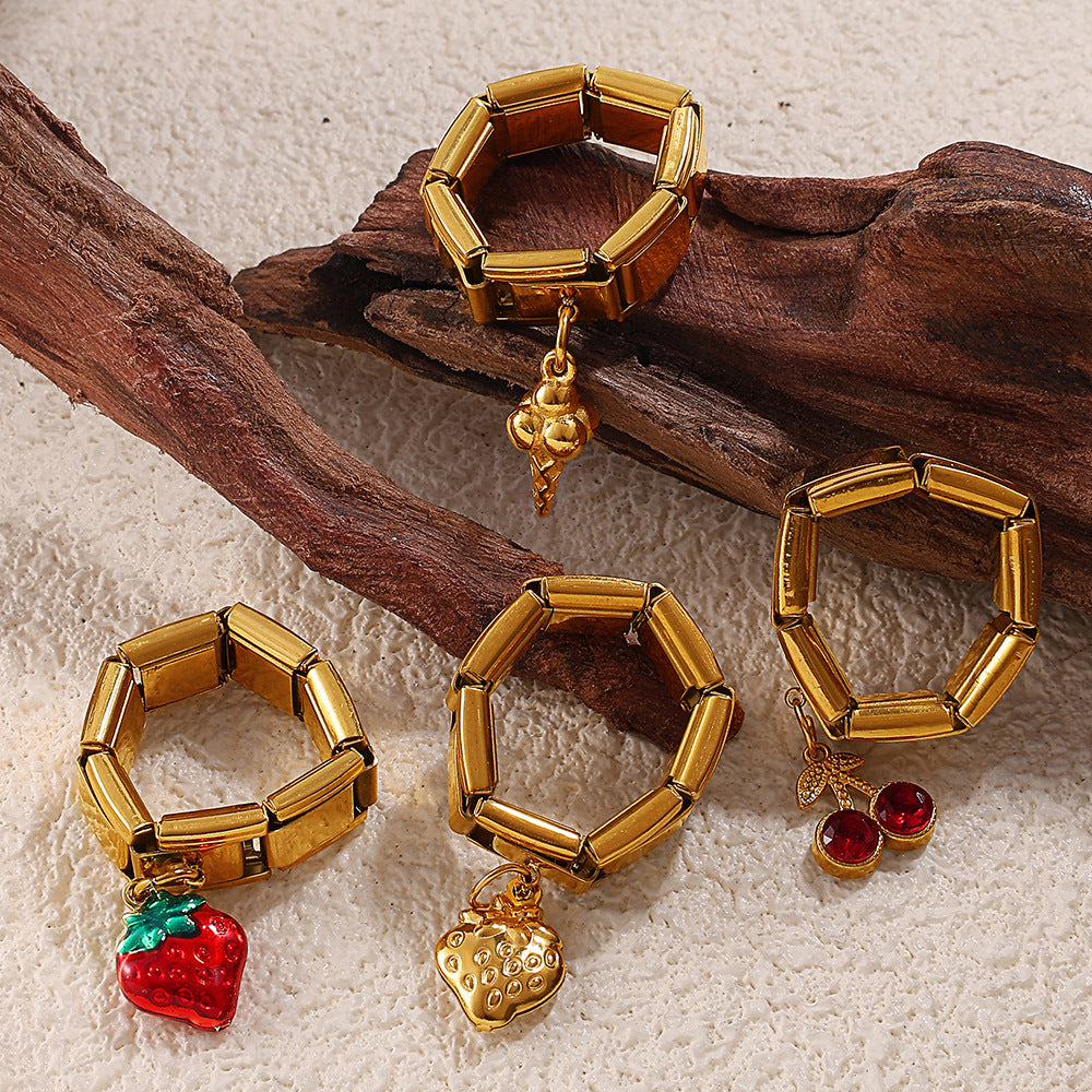 Wholesale DIY Pendant Ring Stainless Steel Plated with 18K Gold Exaggerated Multi-Element Pendant Ring for Women