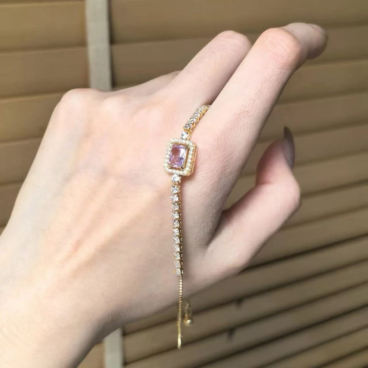 Wholesale Fashion Slide Bracelet with Pink Square Zircon,  Alloy,  Trendy Jewelry Accessory for Women
