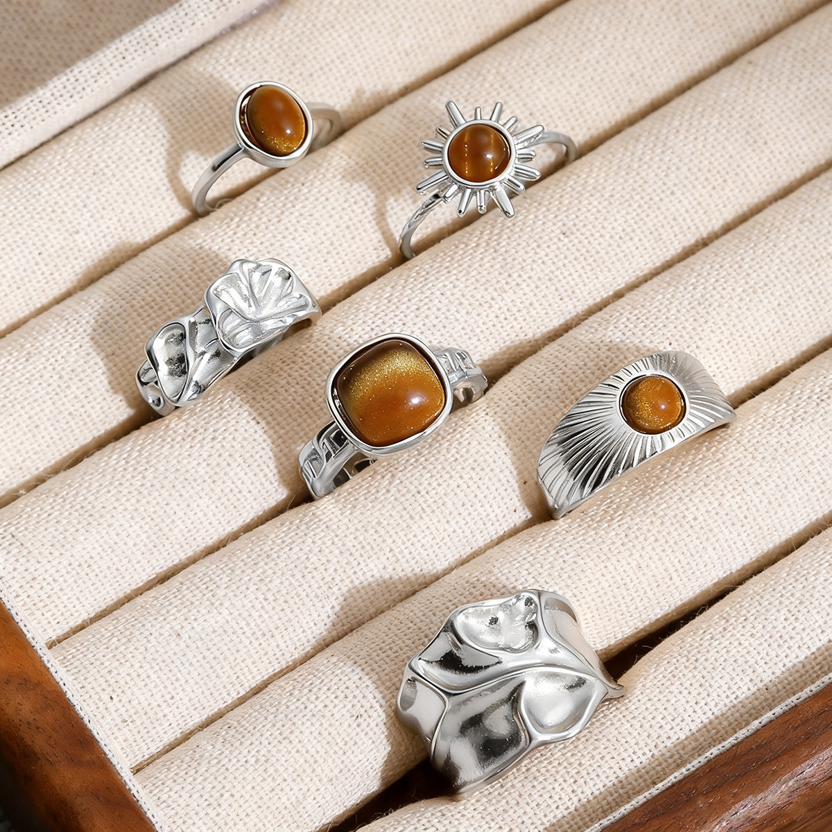 Wholesale Vintage Bohemian Geometric Open Rings 6 Piece Stacking Ring Set Gold Alloy Fashion Jewelry For Women