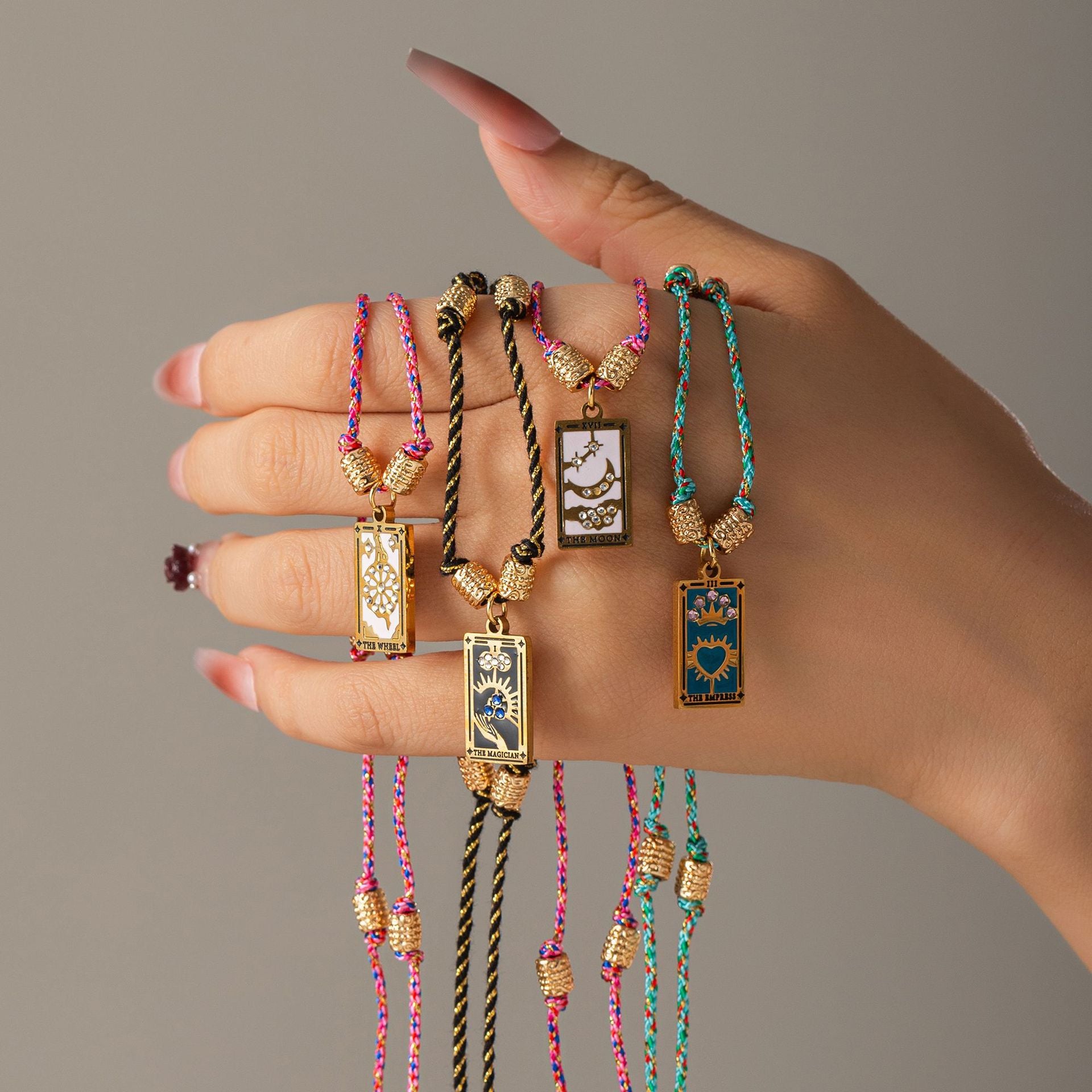 Wholesale Titanium steel gold-plated necklace Tarot card diamond drop oil rope necklace
