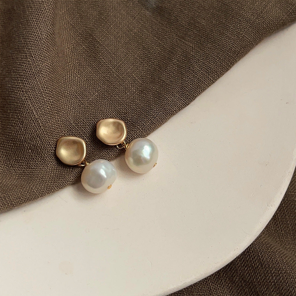 Wholesale Baroque natural pearl French retro earrings
