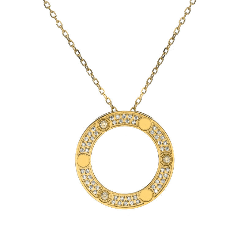 Wholesale Rose Gold Single-Ring Big Disc Screw Detail Clavicle Necklace