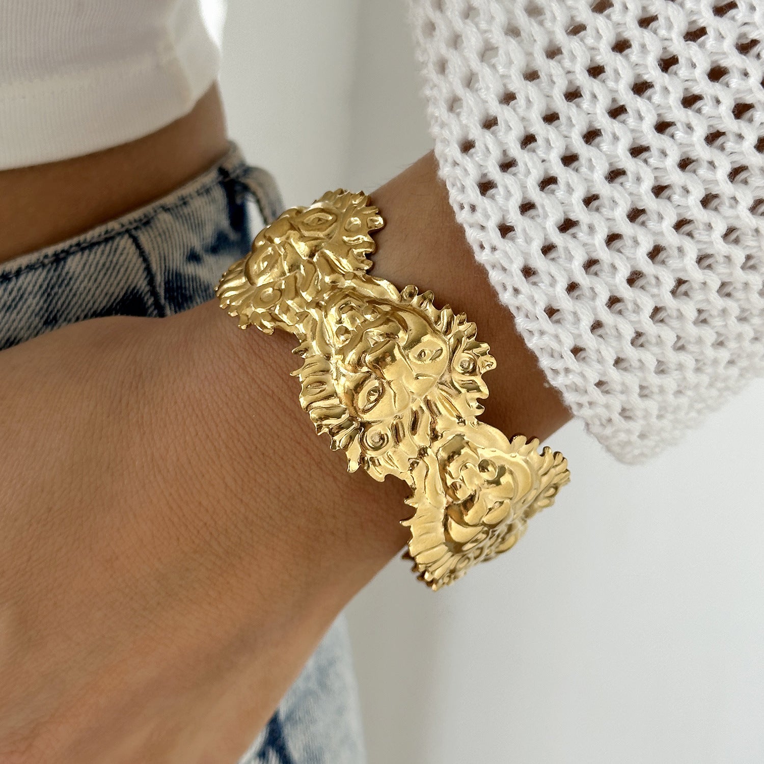 Wholesale Stainless steel  Irregular Leaf Wide Opening Bracelet