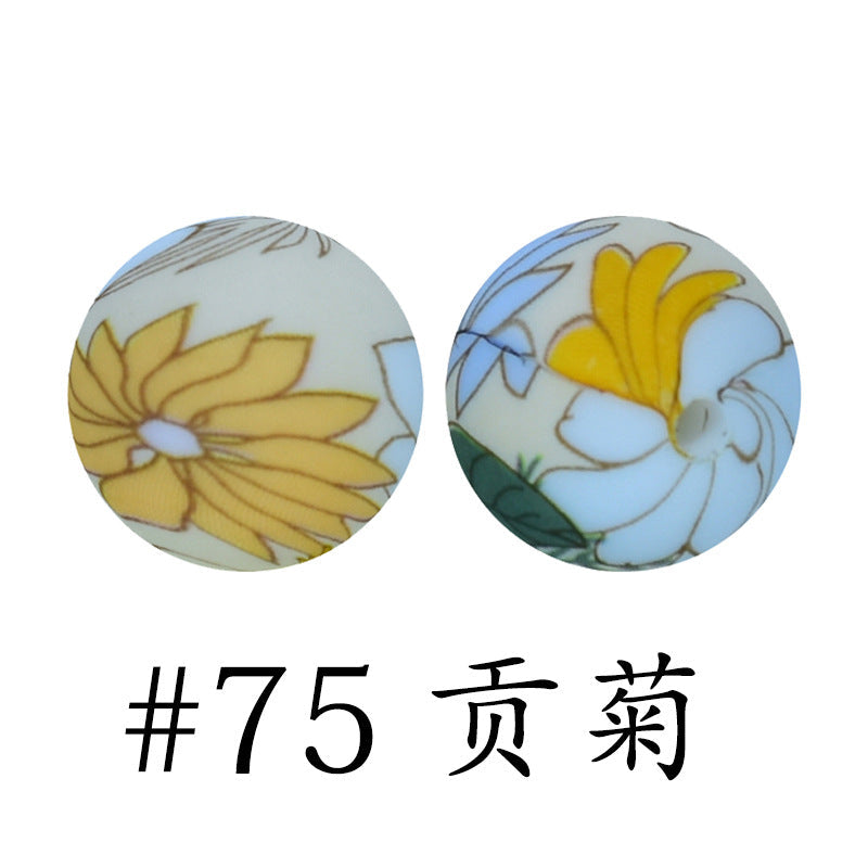 Wholesale 50pcs 15mm Tribute Chrysanthemum Silicone Round Beads DIY Bead Accessories ACC-BDS-HeSheng009