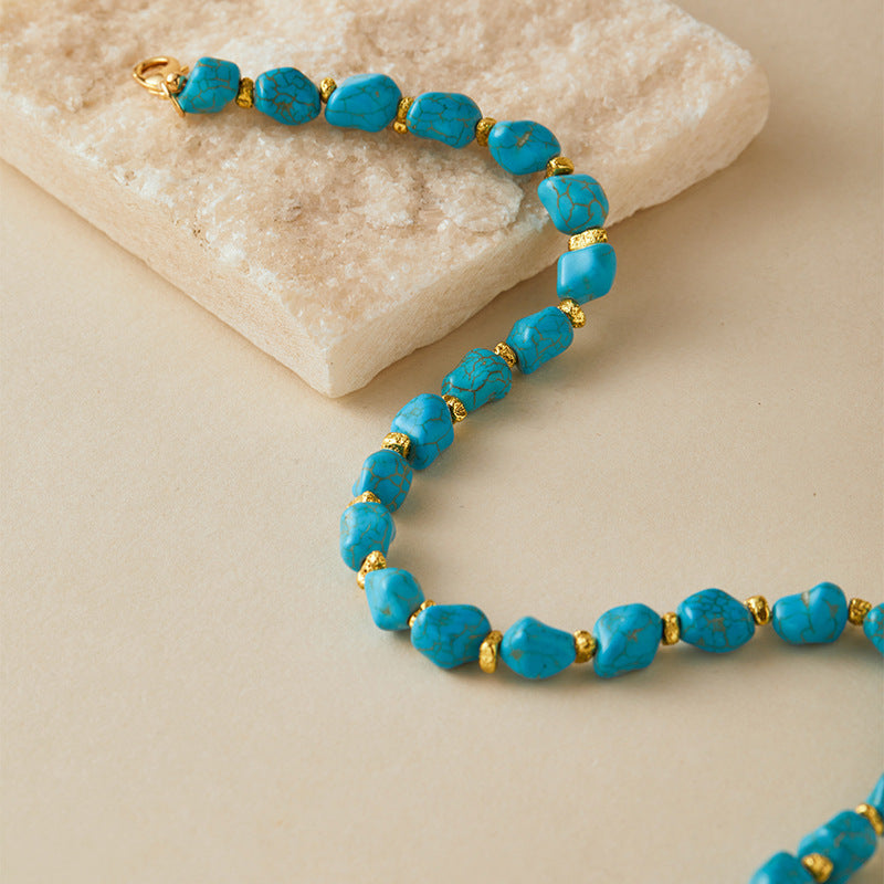 Wholesale Handmade Pine Stone Turquoise Clavicle Necklace Set Retro Blue Beaded Jewelry Accessory Gift