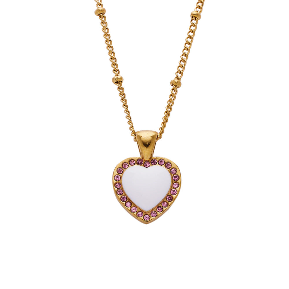 Wholesale Roman Digital Heart-shaped Zircon Pendant Titanium Steel Necklace ACC-NE-Feif001