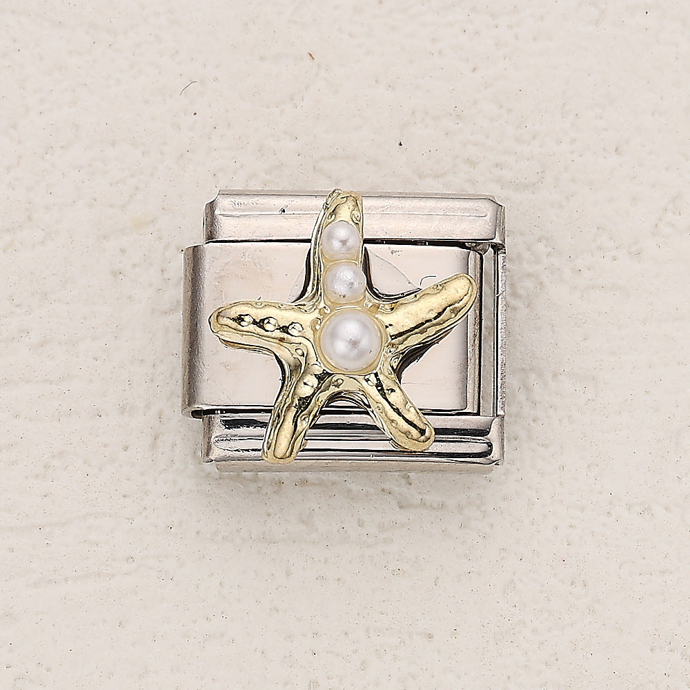 Wholesale 10pcs Italian Charm Bracelet 9mm DIY Splicing Clover Starfish Stainless Steel Composable Bracelet