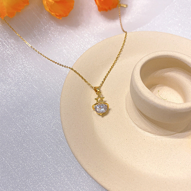 Wholesale Electroplated Titanium Steel Necklace Micro-embedded Clavicle Chain Choker Necklace ACC-NE-Xiyue003