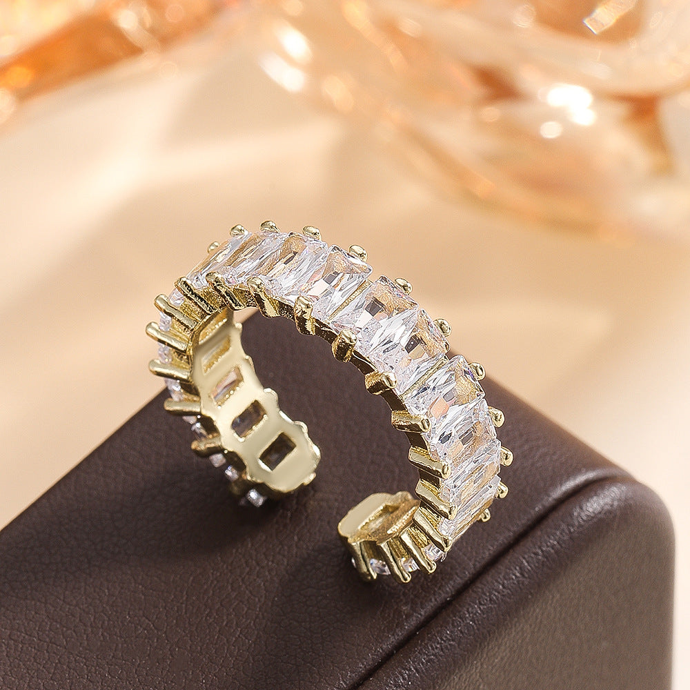 Wholesale C Shape Zircon Ring Gold Plated Copper Chic Fashion Jewelry Gift Boutique Resale